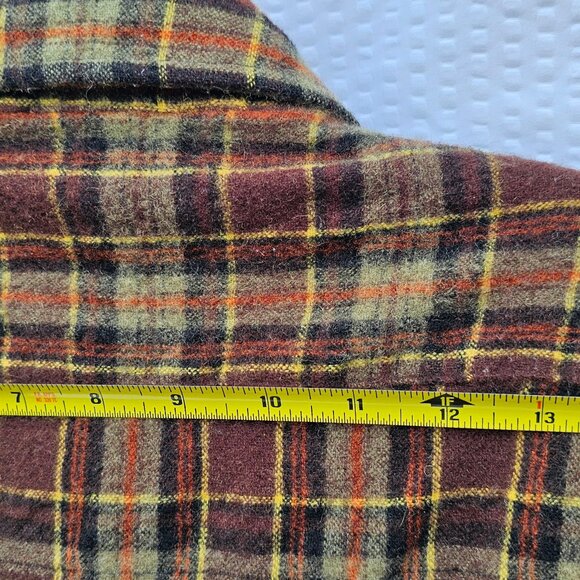 St Johns Bay mens Large vintage brown plaid shirt w yellow tan orange accents - Picture 5 of 11
